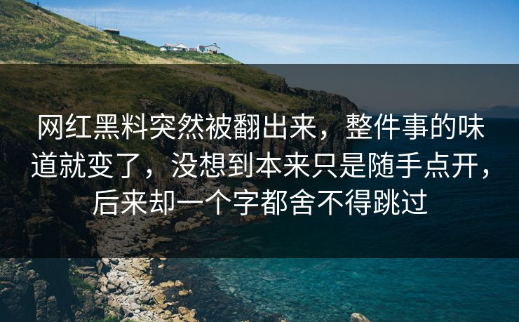 网红黑料突然被翻出来，整件事的味道就变了，没想到本来只是随手点开，后来却一个字都舍不得跳过