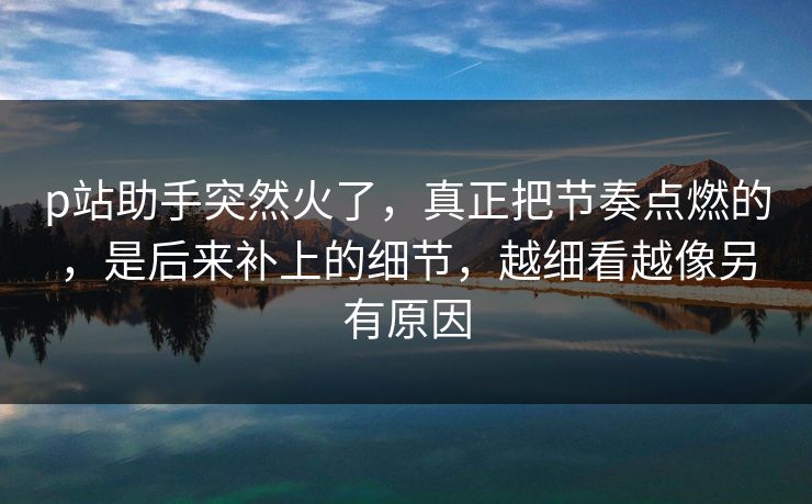 p站助手突然火了，真正把节奏点燃的，是后来补上的细节，越细看越像另有原因