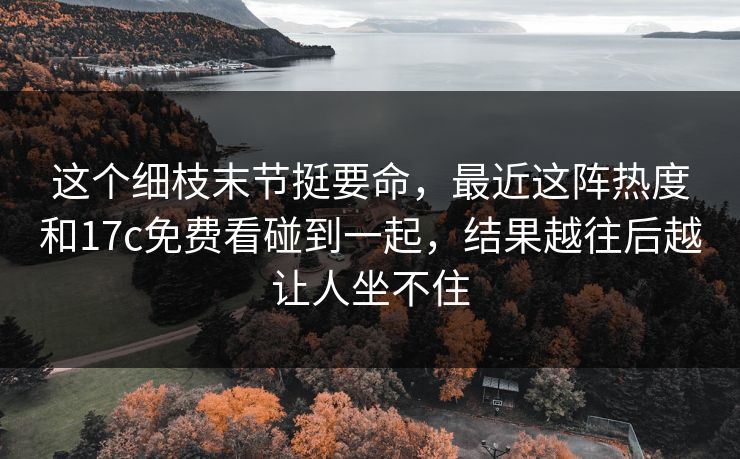 这个细枝末节挺要命，最近这阵热度和17c免费看碰到一起，结果越往后越让人坐不住